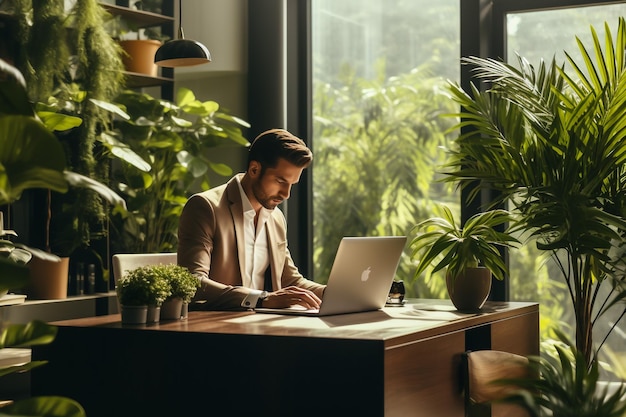 Un uomo d'affari che lavora su un computer portatile in un bar