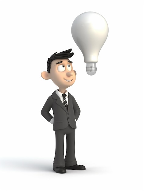 un uomo d'affari che pensa a un'idea con l'icona della lampadina simbolo 3d illustrazione generativa ai