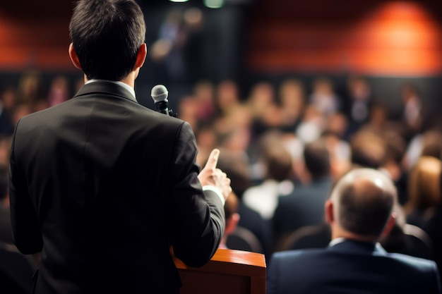 Un uomo d'affari che pronuncia un discorso durante una conferenza