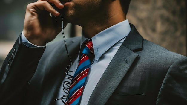 Un uomo d'affari fiducioso che parla al telefono mentre cammina per strada