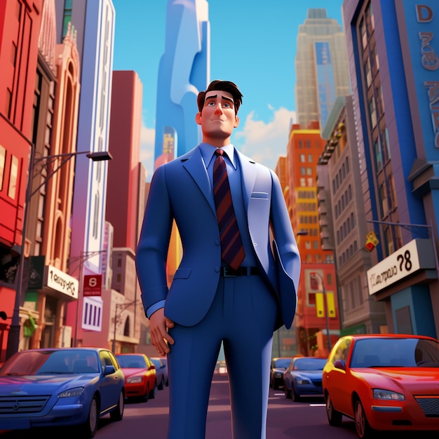Un uomo d'affari vestito in modo elegante con valigetta e cravatta che cammina con fiducia in mezzo alla vita urbana