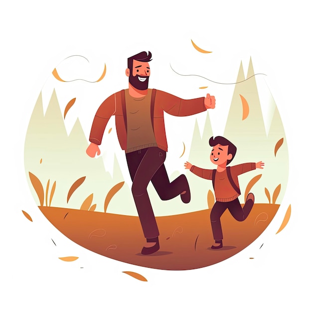 Un uomo dei cartoni animati e un ragazzo che corrono nel parco