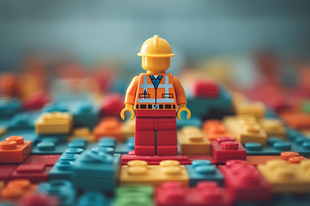 Un uomo di Lego in piedi in un mucchio di Lego