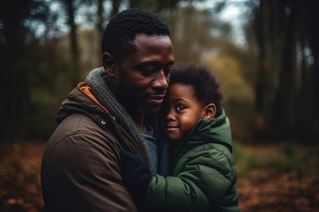 Un uomo e un bambino in una foresta