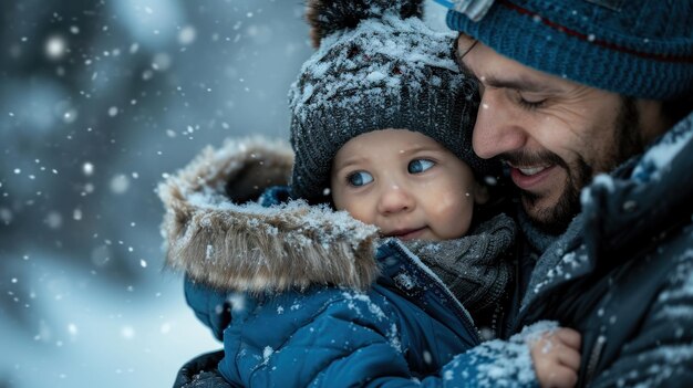 Un uomo e un bambino indossano entrambi un cappello nella neve.