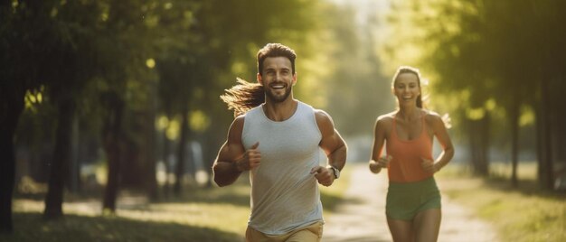 un uomo e una donna che corrono in un parco