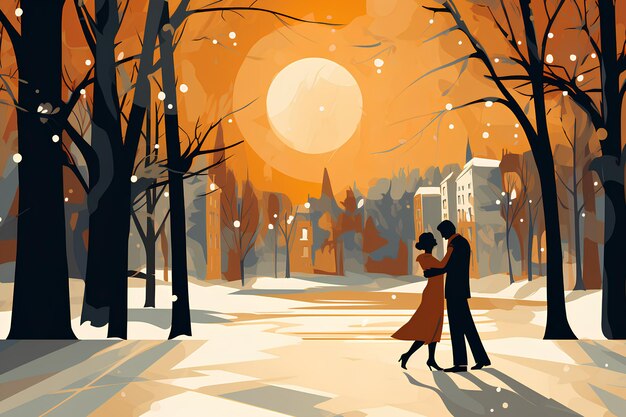 Un uomo e una donna che giocano nel parco invernale