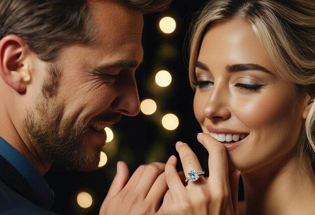 un uomo e una donna che si guardano con un anello al dito