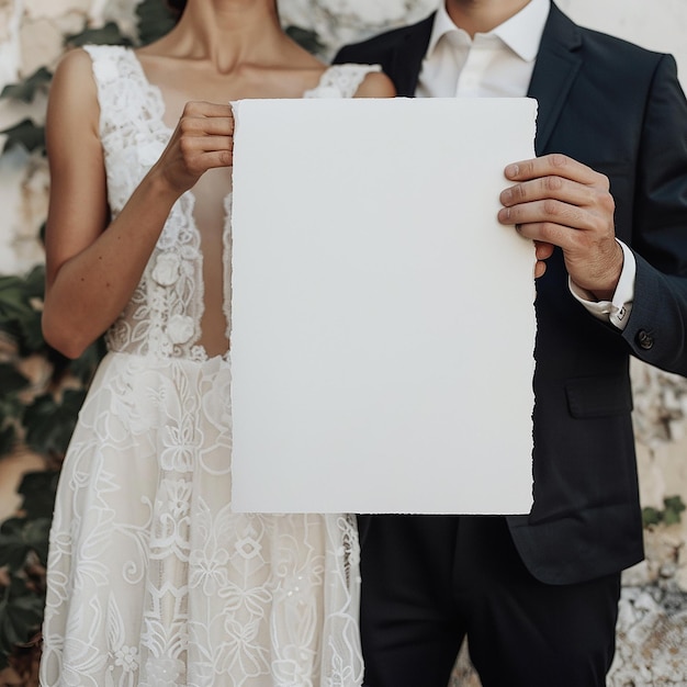 un uomo e una donna che tengono in mano un pezzo di carta