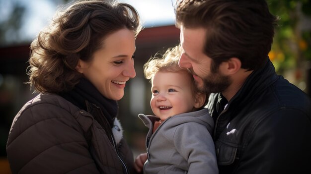 Un uomo e una donna che tengono un bambino piccolo