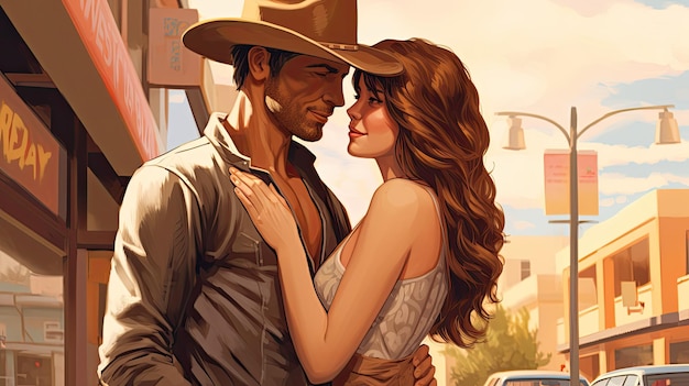un uomo e una donna con cappelli da cowboy