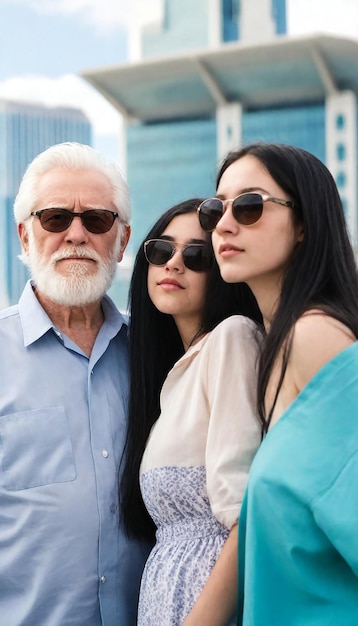 un uomo e una donna posano per una foto con un uomo che indossa occhiali da sole