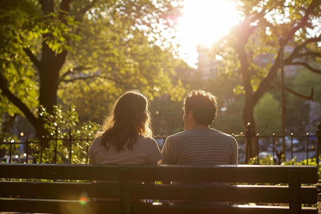 un uomo e una donna seduti su una panchina del parco