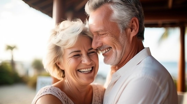 un uomo e una donna sorridono e sorridono insieme