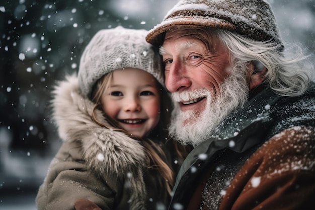 Un uomo e una ragazza nella neve