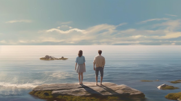 Un uomo e una ragazza stanno guardando il mare