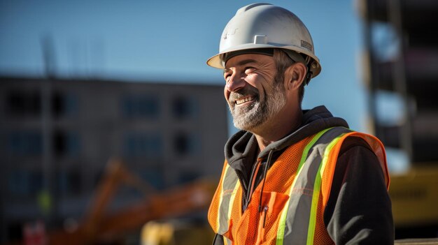 Un uomo esperto e sorridente che lavora in un cantiere