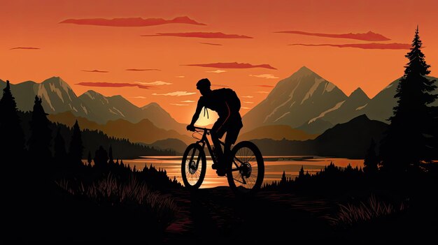 Un uomo fa mountain bike di notte da solo.