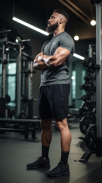 Un uomo forte sta ammirando l'IA generativa dei suoi muscoli