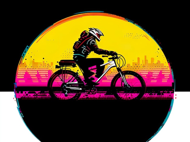 Un uomo in bicicletta con una luce al neon sul retro.