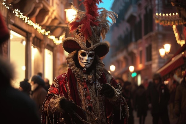 un uomo in costume e maschera che cammina per una strada