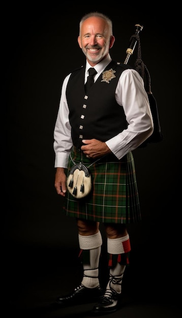 un uomo in kilt con un giubbotto