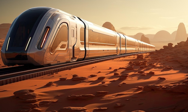 Un uomo in piedi su un binario ferroviario nel deserto