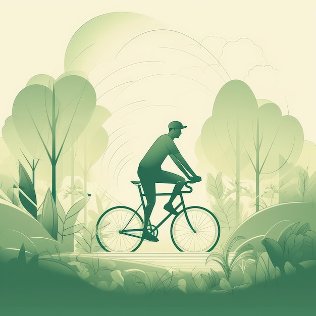 Un uomo in sella a una bicicletta in una foresta.