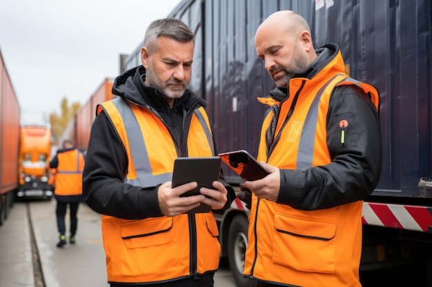 Un uomo in un magazzino con in mano un tablet per l'intelligenza artificiale generativa logistica