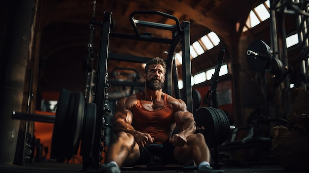 Un uomo muscoloso si sta allenando in palestra