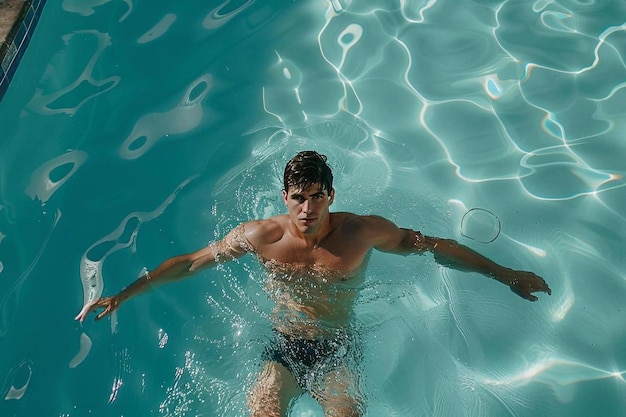 Un uomo nuota in una piscina
