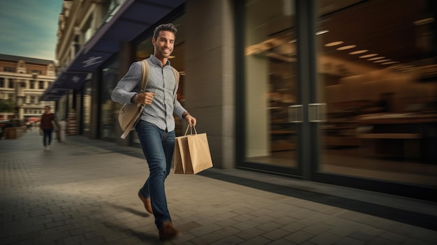 Un uomo passa con una borsa kraft in mano Creato con la tecnologia AI generativa