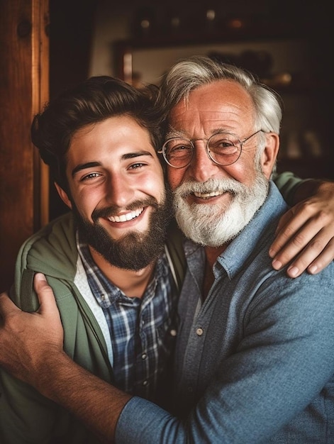 un uomo più anziano che abbraccia un uomo più giovane