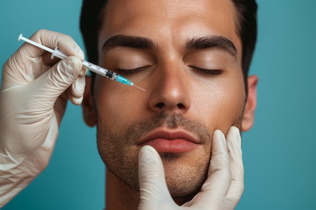 Un uomo riceve un'iniezione di botox per un lifting facciale Medicina estetica