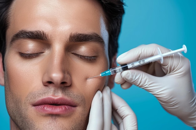 Un uomo riceve un'iniezione di botox per un lifting facciale Medicina estetica