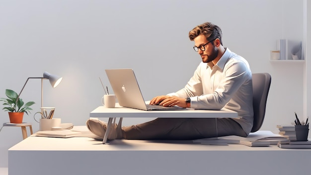 Un uomo seduto alla scrivania con un laptop