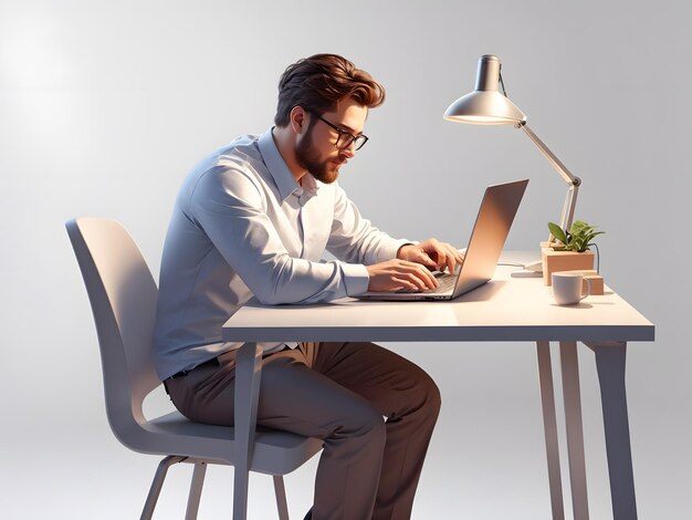 Un uomo seduto alla scrivania con un laptop