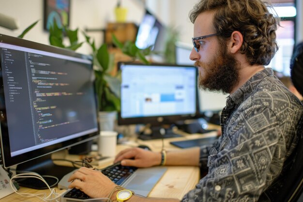 Un uomo seduto davanti a un monitor computerizzato