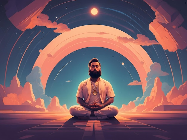 Un uomo seduto nel mezzo di una posa di meditazione