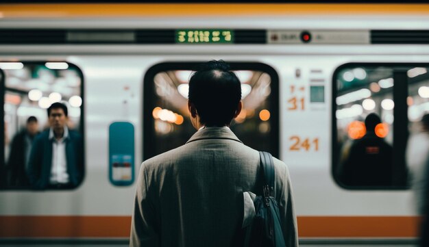Un uomo si trova davanti a un treno con sopra il numero 2.