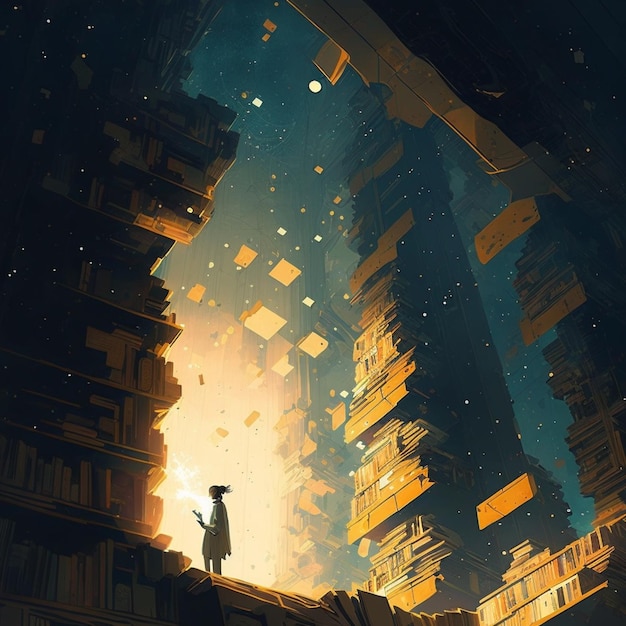 Un uomo si trova di fronte a un edificio con sopra un libro.