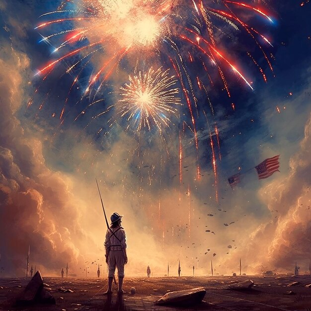 Un uomo si trova di fronte a uno spettacolo pirotecnico che dice fuochi d'artificio