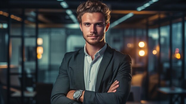 Un uomo si trova in una stanza buia con una luce sulla camicia e un orologio al polso sinistro