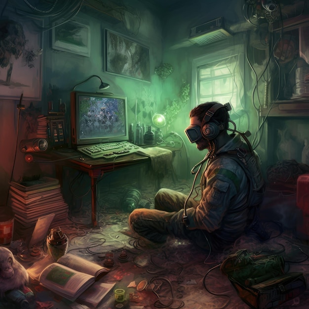 Un uomo siede davanti allo schermo di un computer su cui è scritto "Game of Thrones".