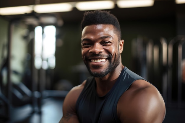 Un uomo sorride alla telecamera in una palestra.