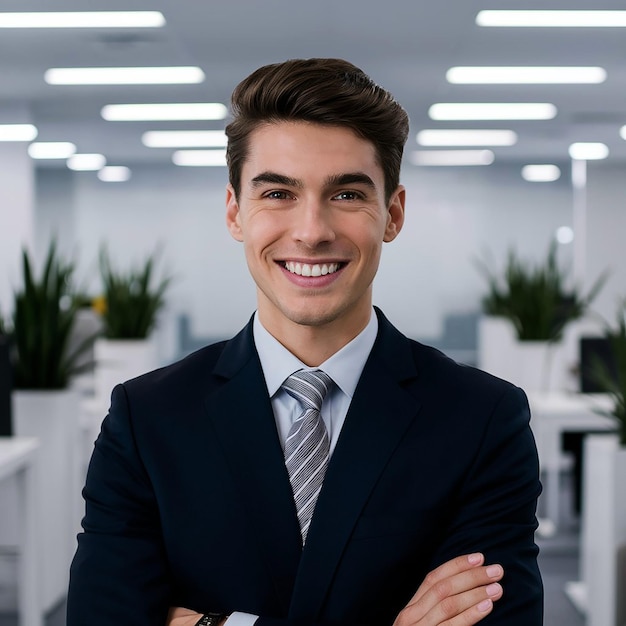 un uomo sorridente con le braccia incrociate e sorridente ai generato