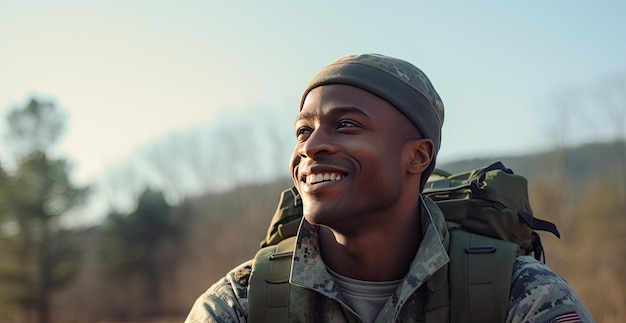 Un uomo sorridente con uno zaino