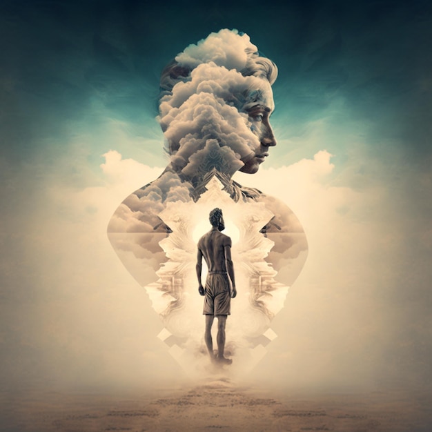Un uomo sta camminando davanti a una nuvola con sopra la parola nuvola.