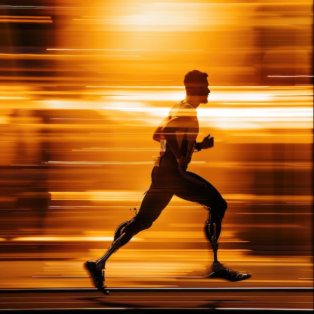 Un uomo sta correndo per strada con uno sfondo sfocato