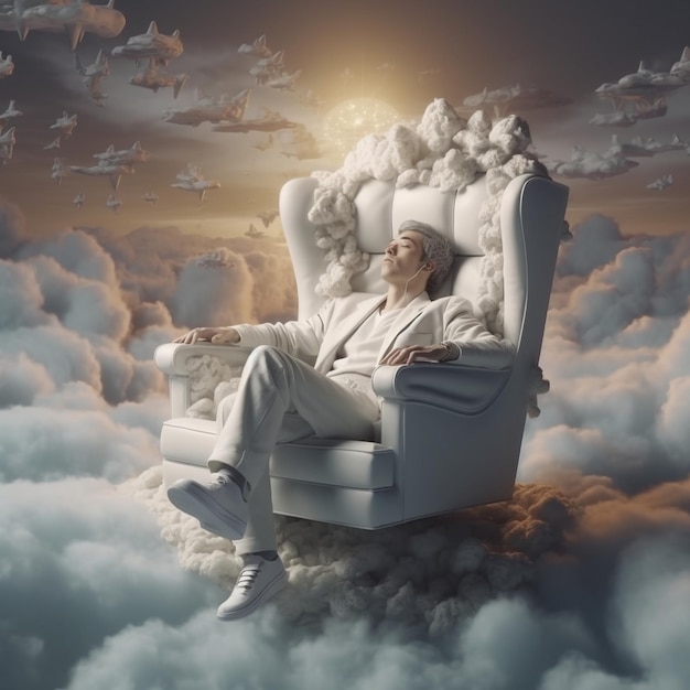 Un uomo sta dormendo in una nuvola con le parole " la parola " su di essa.